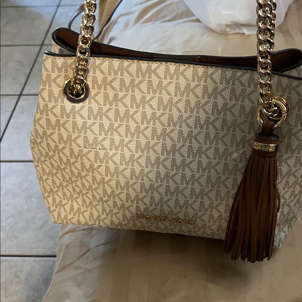 Michael Kors Beige and Brown Shoulder Bag